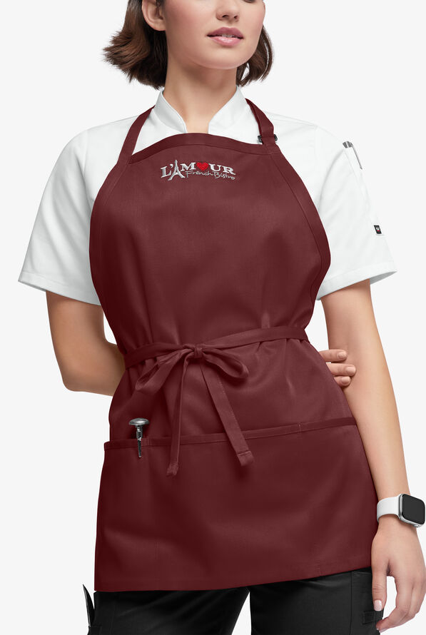 Chef Uniforms Unisex 3-Pocket Bib Chef Apron - Burgundy - 1