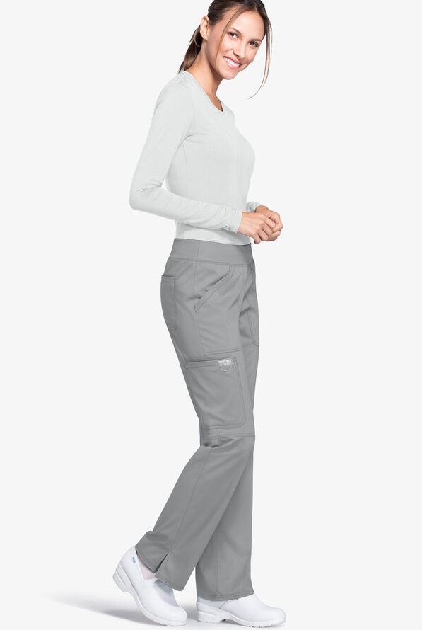 Cherokee Workwear Revolution Women's 4-Pocket STRETCH Pull-On Cargo Scrub Pants - Petite - Grey - 2