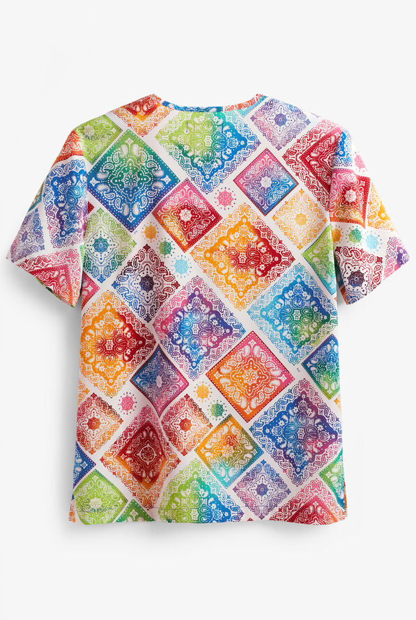 koi Basics Colorful Pride Patch Unisex 1-Pocket STRETCH V-Neck Print Scrub Top - null - 2