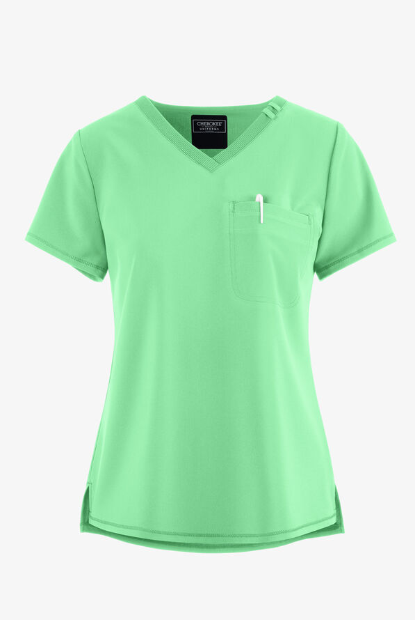 Cherokee Collection Women's 1-Pocket STRETCH Rib-Knit Tuck In V-Neck Scrub Top - Mint - 1