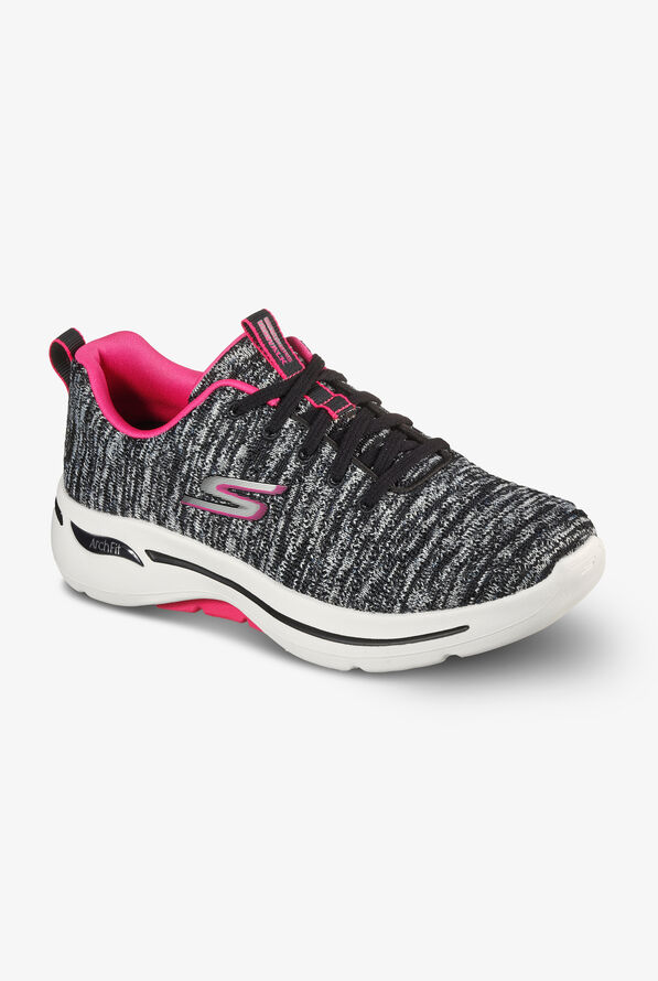 Skechers Performance Women's Go Walk Arch Fit Unify Black/Hot Pink Athletic Lace Up Nursing Shoes - null - 3