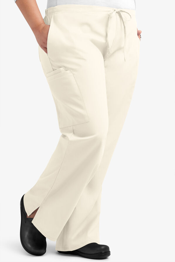 Butter-Soft Core Women's 4-Pocket Elastic Waist Back Drawstring Scrub Pants - Pearl - 4