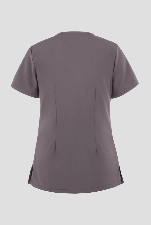 Easy STRETCH Lina Mitered Women's 4-Pocket V-Neck Scrub Top - Grey Stone - 3
