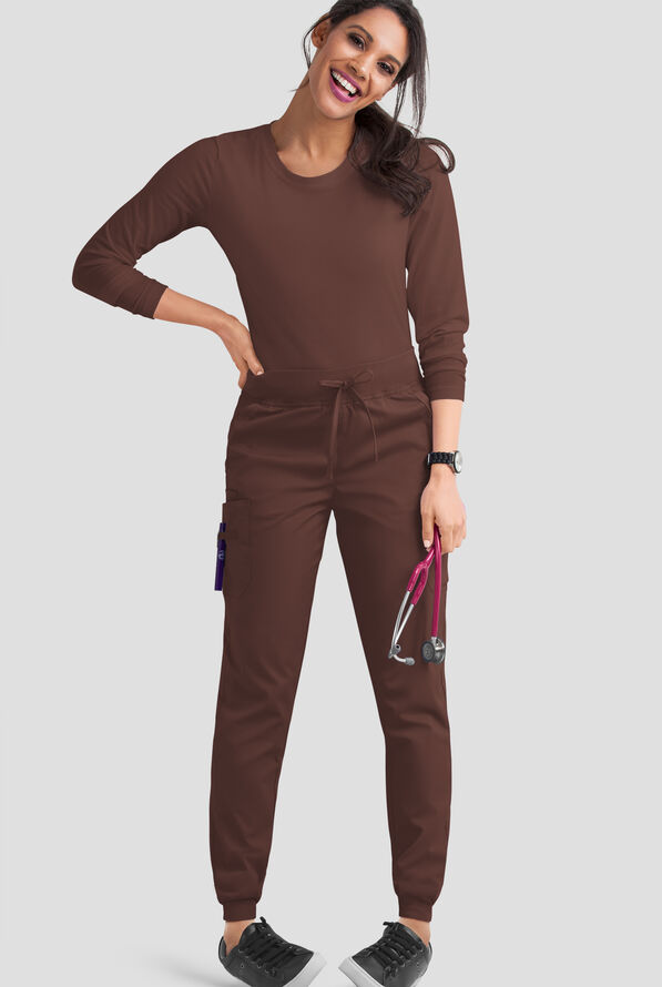 Butter-Soft STRETCH Women's 5-Pocket Cargo Jogger Scrub Pants - French Roast - 2