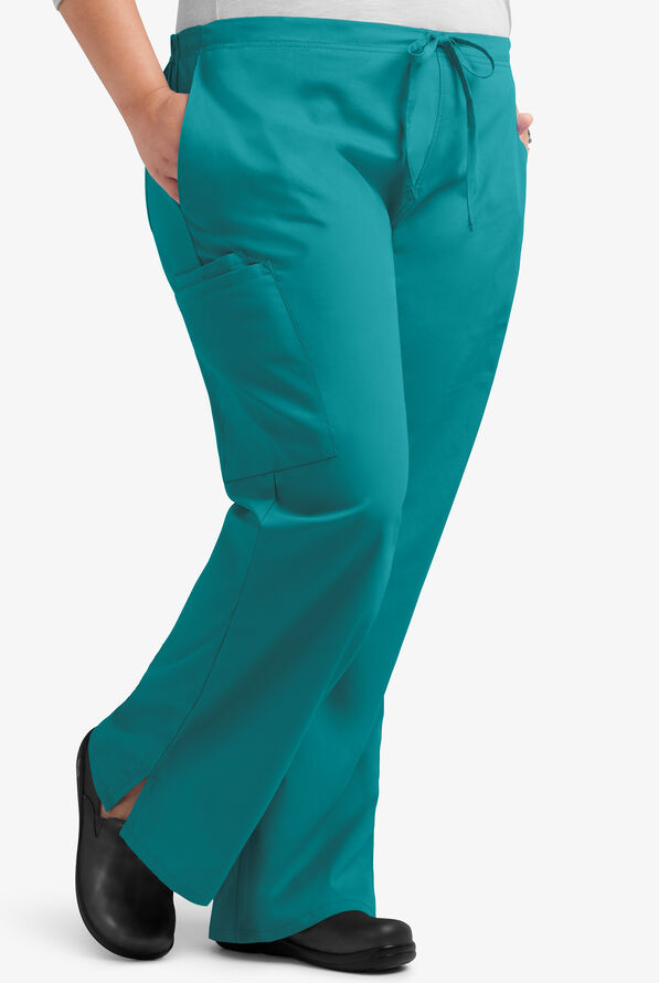 Butter-Soft Core Women's 4-Pocket Elastic Waist Back Drawstring Scrub Pants - Teal - 4