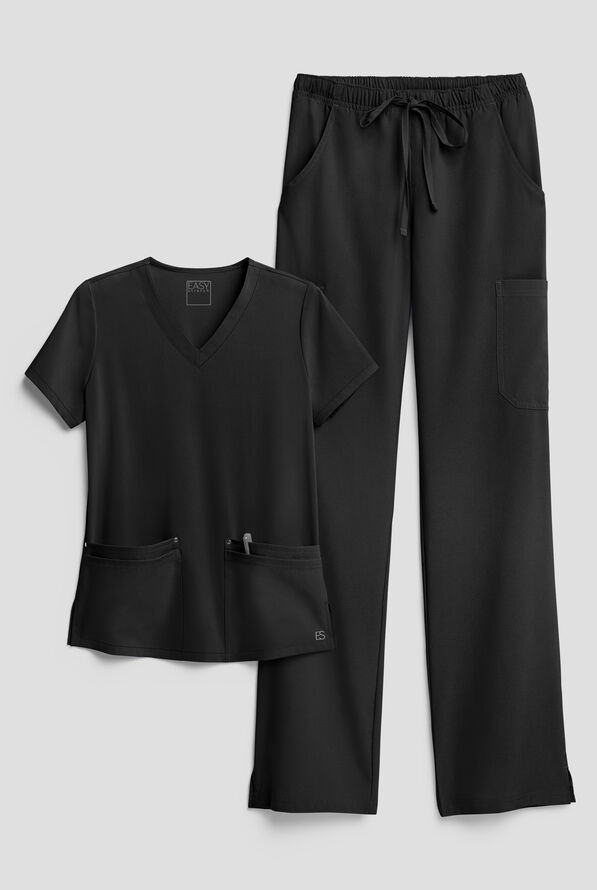 Easy STRETCH Women's 8-Pocket Scrub Set - Petite - Onyx Black - 1