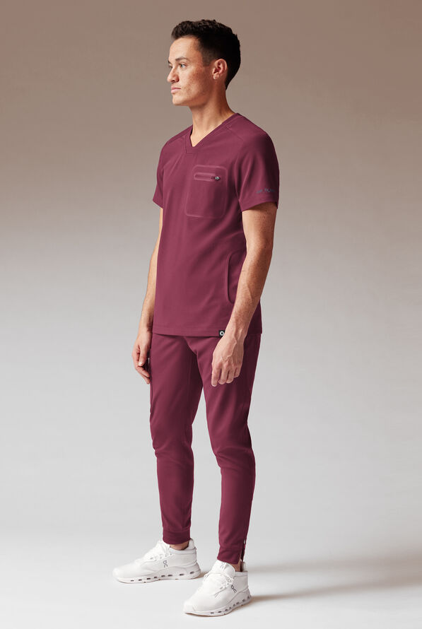 Camisa médica Hypothesis System 3 con cuello en V y 3 bolsillos para hombre - Wine - 2