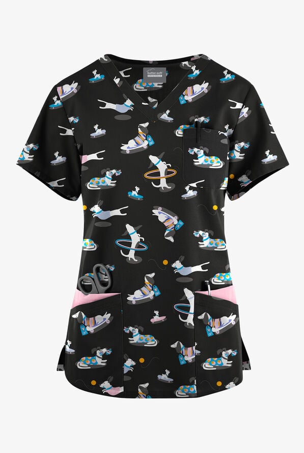 ButterSoft Playful Dachshund Dogs Black Printed Women's 7Pocket