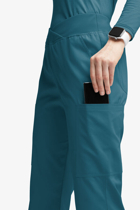 Pantalón médico Butter-Soft Originals Tall de tiro medio y cintura cruzada con piernas anchas y 7 bolsillos para mujer - Caribbean Blue - 2