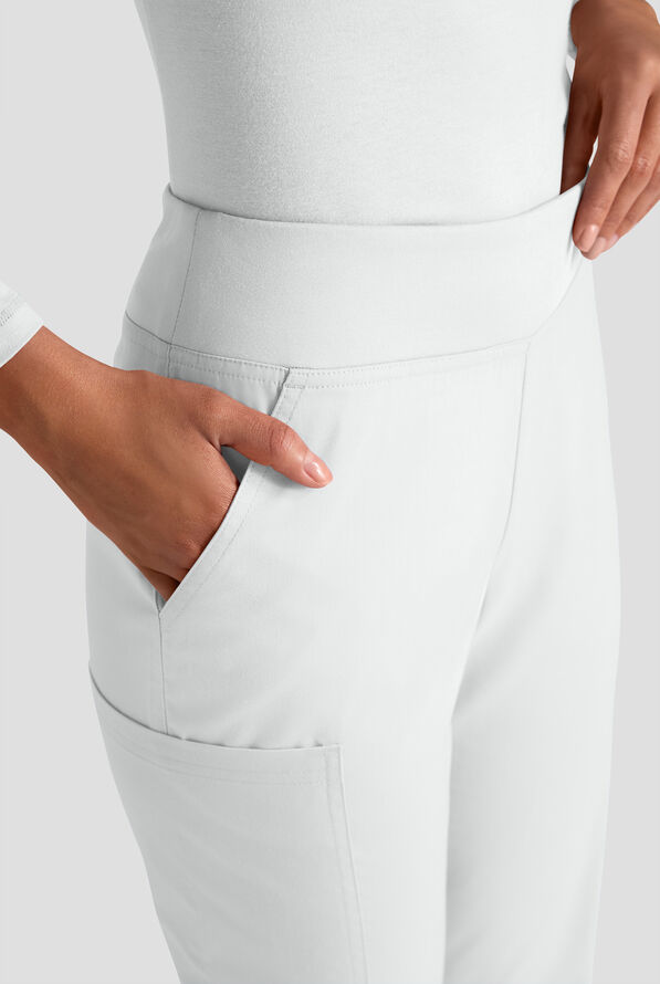 Butter-Soft STRETCH Women's 4-Pocket Knit Waistband Yoga Scrub Pants - Tall - White - 5