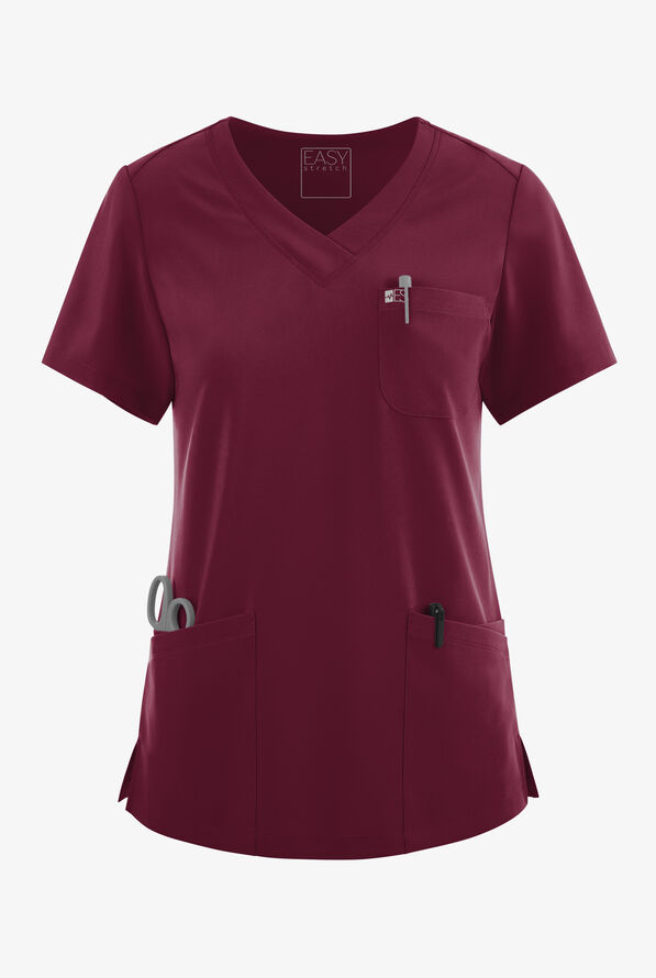 Blusa médica Easy STRETCH Tessa con cuello en V y 5 bolsillos para mujer - Wine - 1