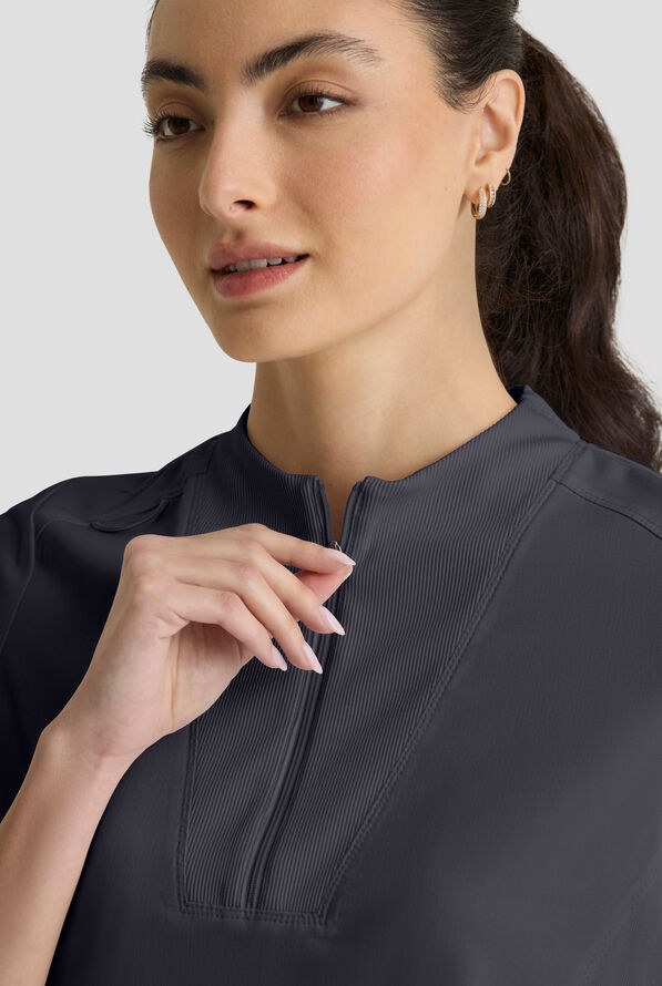 Grey's Anatomy&trade; by Barco Spandex STRETCH Kristi Women's 2-Pocket Quarter Zip Collar Neck Scrub Top - Steel Gray - 5