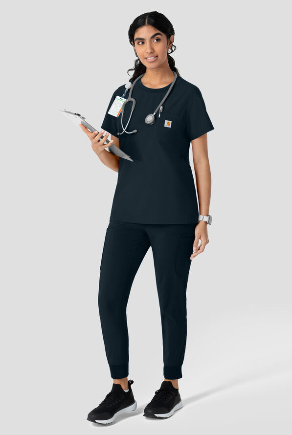 Carhartt Cross-Flex Force Women's 1-Pocket STRETCH Knit Trim Crew Neck Scrub Top - Navy - 3