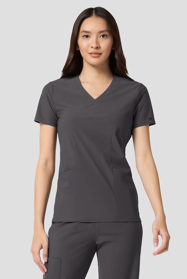 Infinity Pursuit Women's 3-Pocket STRETCH V-Neck Scrub Top - Pewter - 2