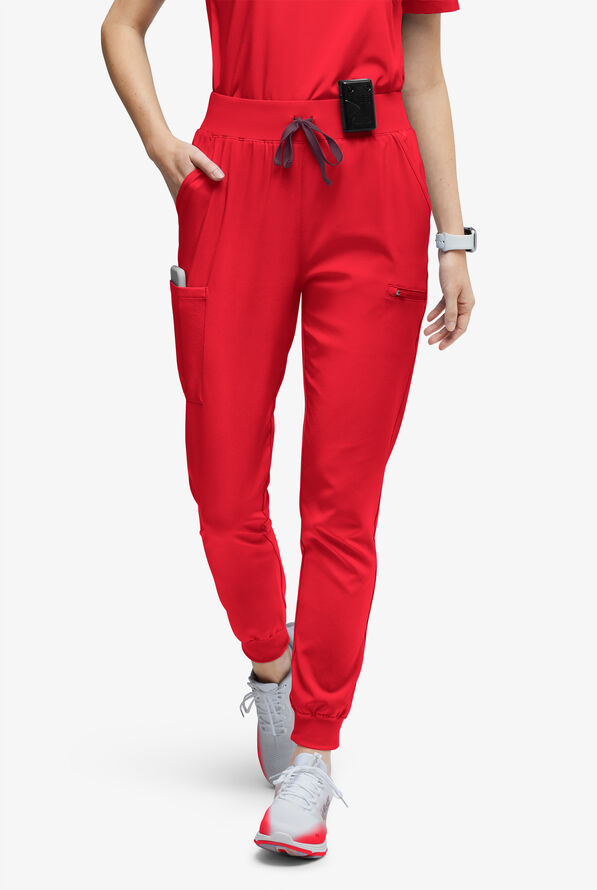 Easy STRETCH Olivia Women's 7-Pocket Slim Leg Jogger Scrub Pants - Petite - Atomic Red - 1