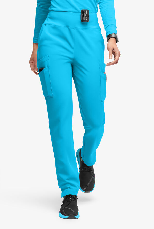 Movement by Butter-Soft Carina Women’s 7-Pocket Skinny Yoga Inspired  Scrub Pant - Petite - Turquoise - 1