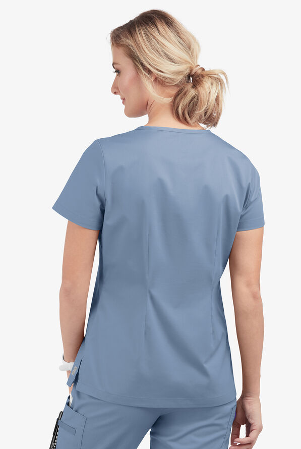 Blusa médica Butter-Soft STRETCH con cuello en V y 2 bolsillos para mujer - Indigo Batik - 4