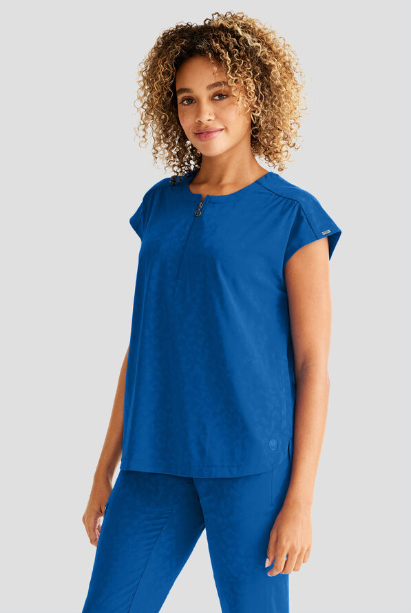 Healing Hands Purple Label Jayden Women's 2-Pocket STRETCH Leopard Jacquard Dolman Sleeve Scrub Top - Royal - 2