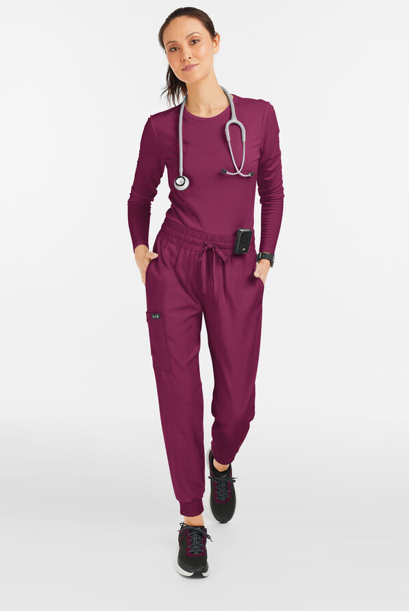 koi Basics Gemma Women's 5-Pocket STRETCH Cargo Jogger Scrub Pants - Wine - 4