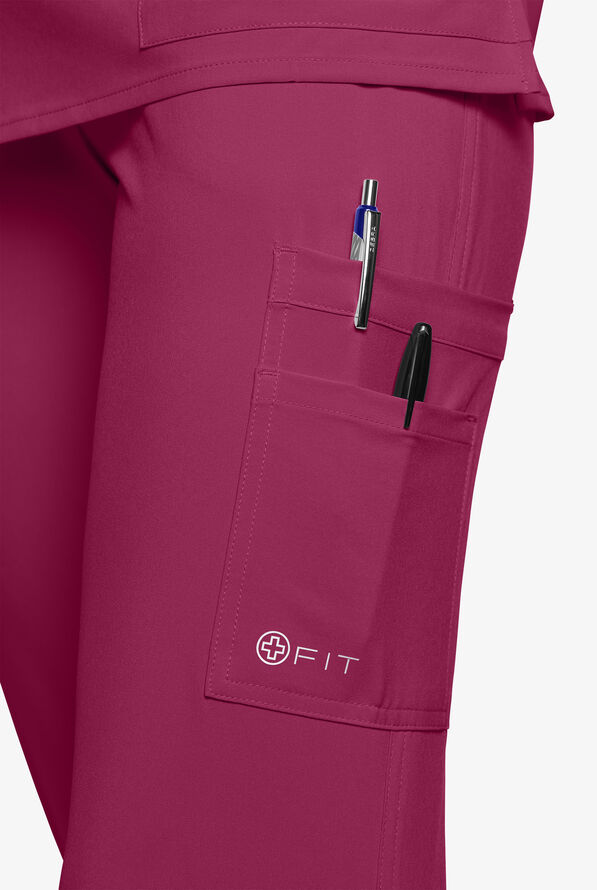 White Cross FIT Women's 4-Pocket STRETCH Ruched Jogger Scrub Pants - Raspberry Coulis - 2