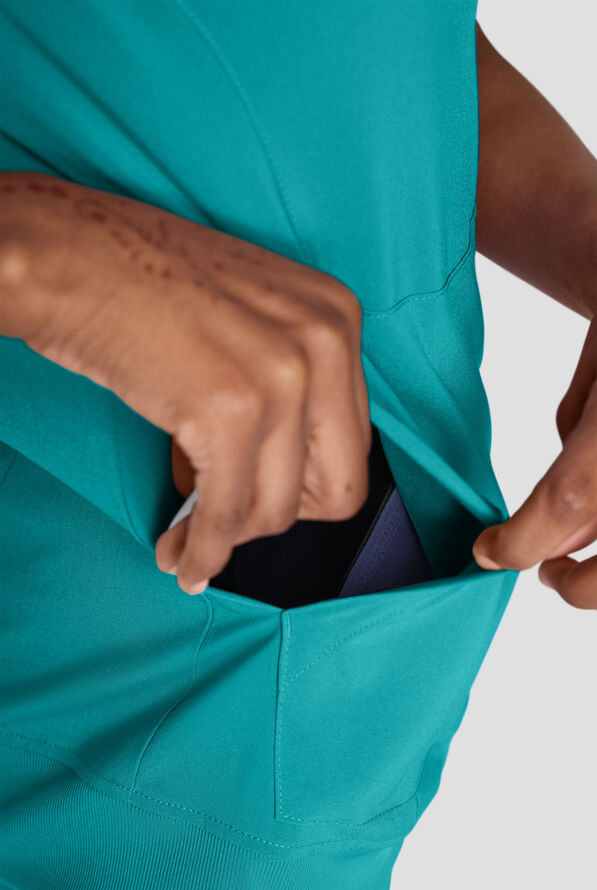 Easy STRETCH Anya Women's 2-Pocket Relaxed Crew Neck Scrub Top - Teal - 5