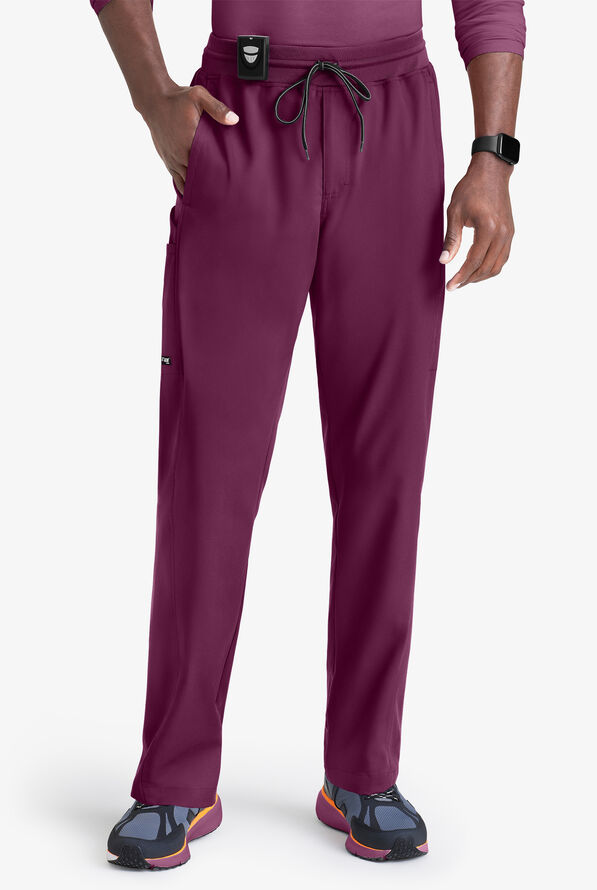 Grey's Anatomy by Barco Spandex STRETCH Hudson Men's 6-Pocket Slim Straight Cargo Scrub Pants - Wine - 1