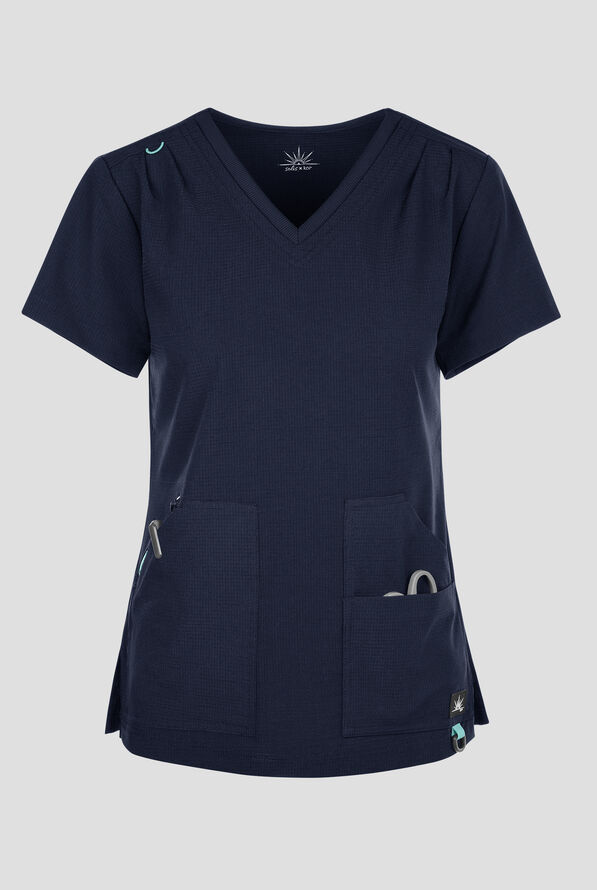 koi Solis Sari Women's 4-Pocket STRETCH V-Neck Scrub Top - Navy - 1