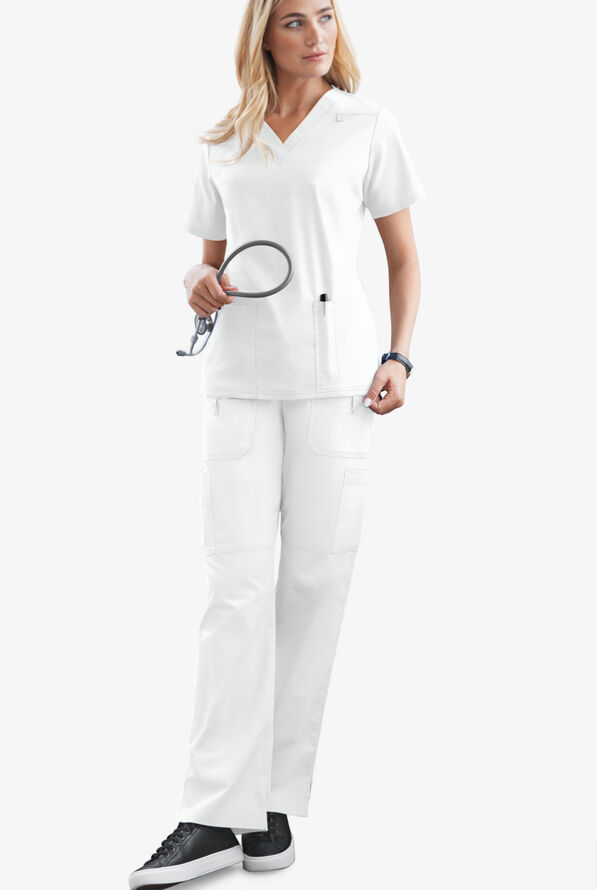 Butter-Soft STRETCH Women's 10-Pocket Drawstring Scrub Pants - Tall - White - 2
