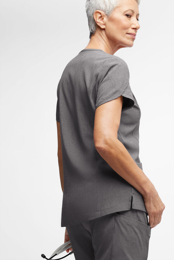 Blusa m&eacute;dica Easy STRETCH Daisy con cuello en V y 4 bolsillos para mujer - Graphite Heather - 3