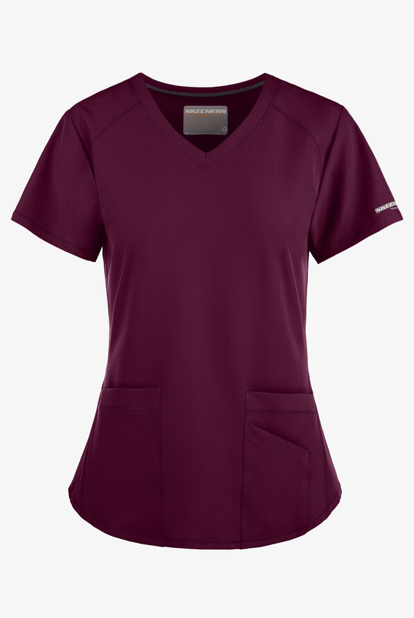 Skechers by Barco Breeze Women's 3-Pocket STRETCH V-Neck Scrub Top - Wine - 1