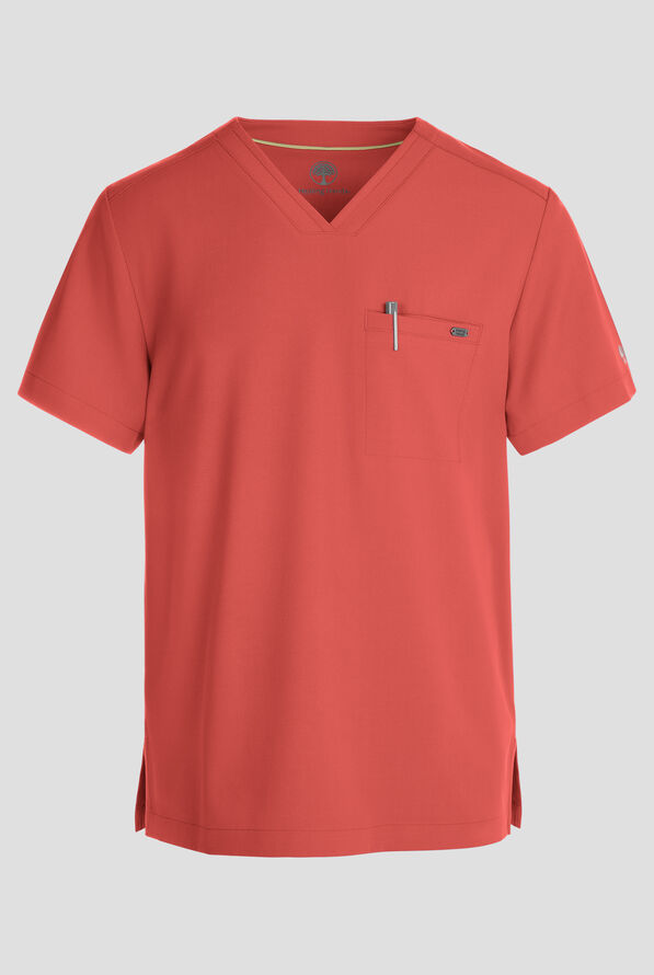 Healing Hands Quest Men's 1-Pocket STRETCH Tuck In V-Neck Scrub Top - Warm Sunrise - 1