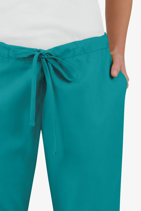 Butter-Soft Core Women's 4-Pocket Elastic Waist Back Drawstring Scrub Pants - Teal - 3