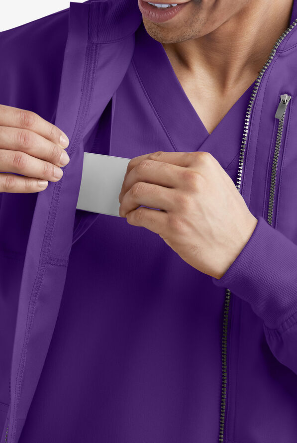 Advantage STRETCH Men's 4-Pocket Zip Front Warm-Up Scrub Jacket - Grape - 4