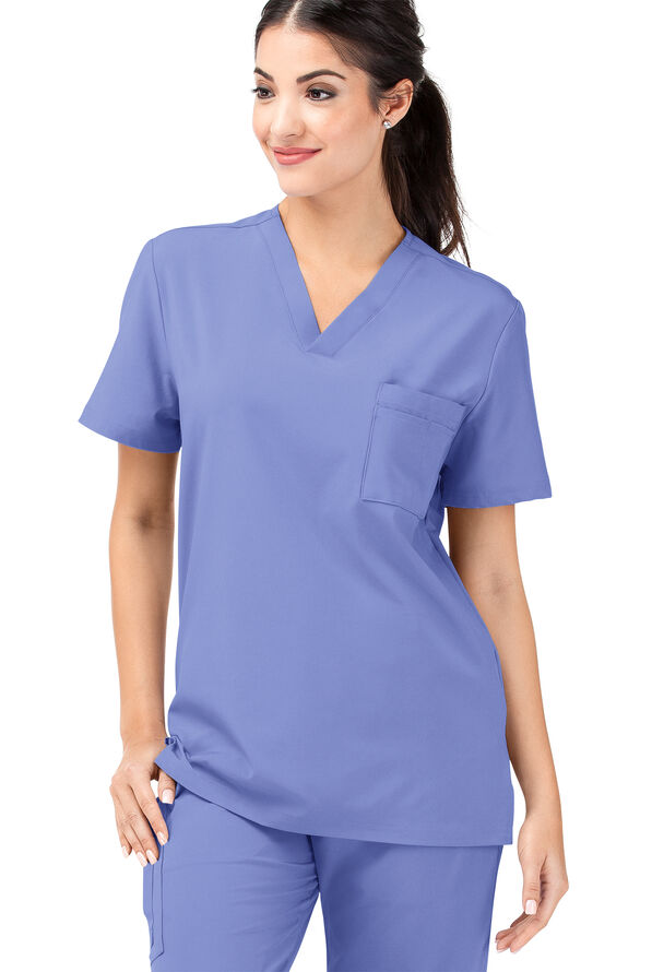 Tafford Active STRETCH Riley Unisex 3-Pocket V-Neck Scrub Top - Ceil Blue - 1
