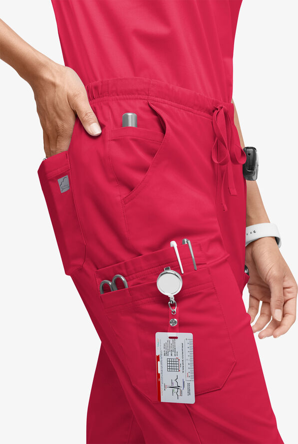Butter-Soft STRETCH Women’s 10-Pocket Mid Rise Straight Leg Scrub Pant - Tall - Ruby - 3