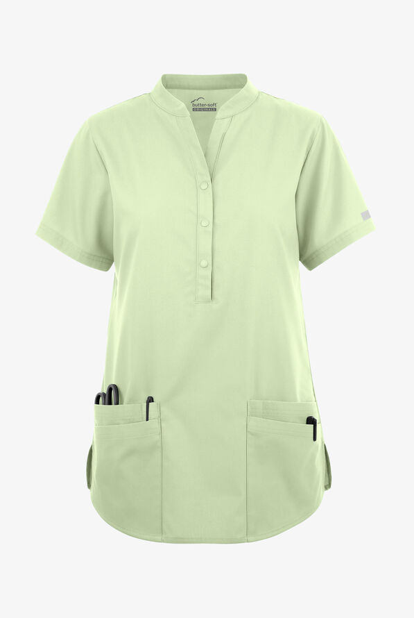 Blusa médica Butter-Soft Originals con cuello mao y 6 bolsillos para mujer - Spring Mint - 1