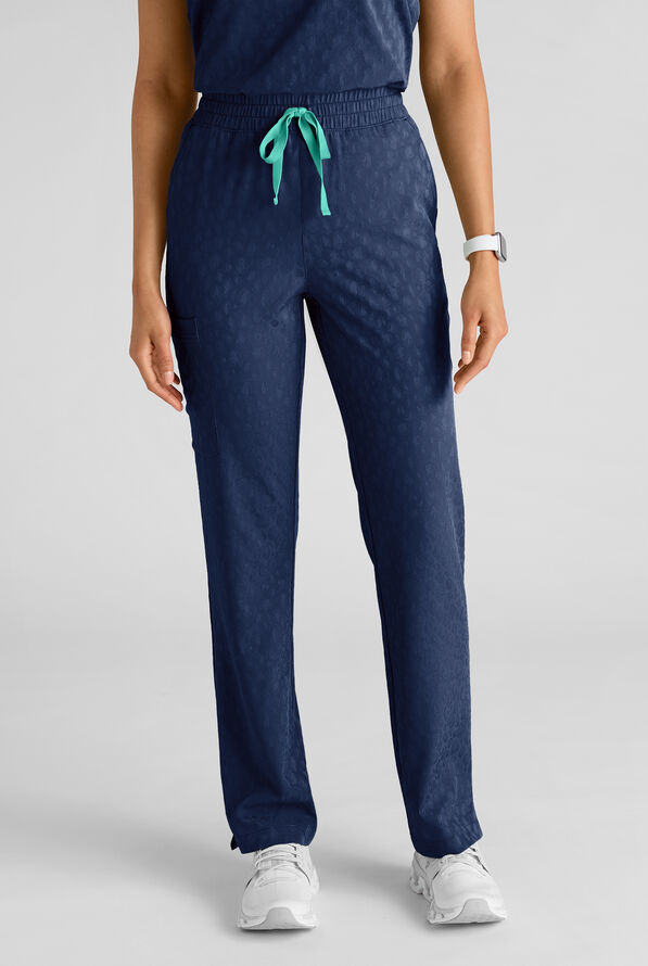 Easy STRETCH Naya Women's Jacquard 6-Pocket Straight Leg Scrub Pant - Navy - 1
