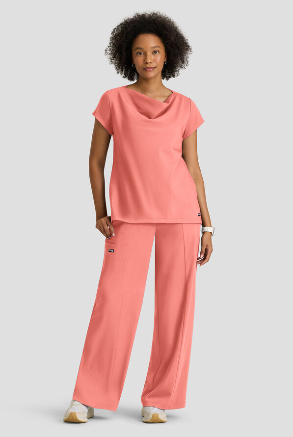 Grey's Anatomy by Barco Emerge Emerson Women's 5-Pocket STRETCH High-Rise Wide Leg Scrub Pants - Bright Papaya - 3