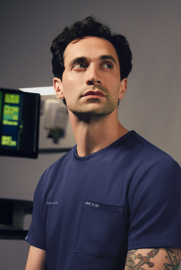 Hypothesis S-R Shift Ready Men’s 1-Pocket Tuck-In Crew Neck Scrub Top - Mineral - 6