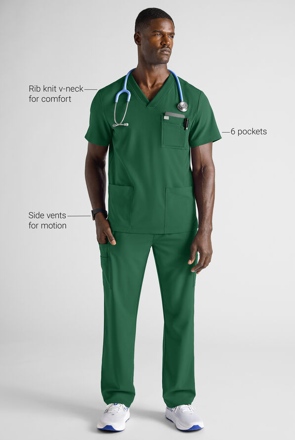 Easy STRETCH Men's 6-Pocket V-Neck Scrub Top - Hunter - 7