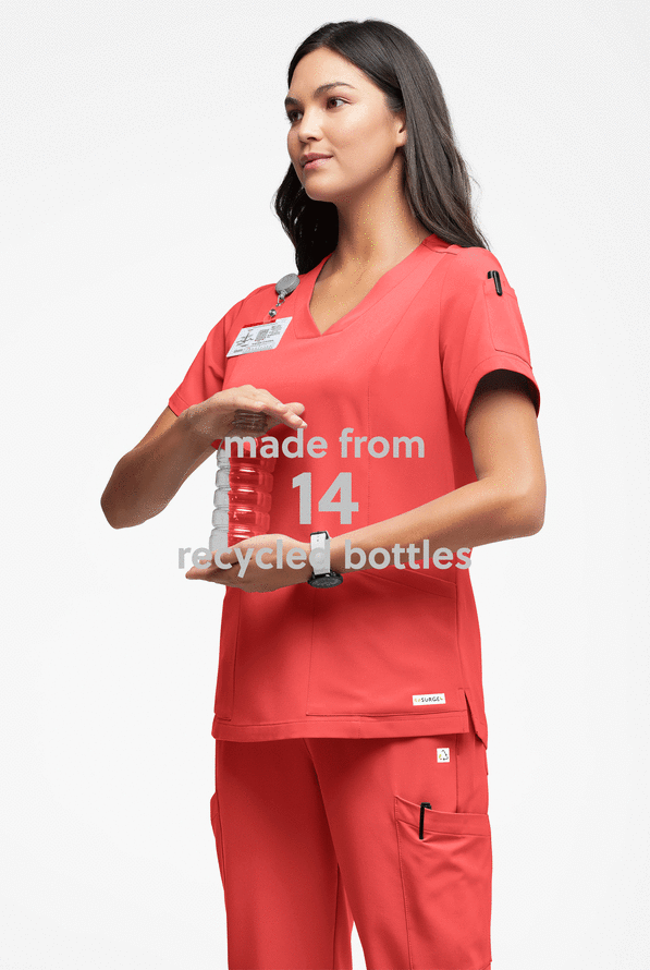 Blusa médica ReSurge Ruby con cuello en V y 5 bolsillos para mujer - Sunset Rose - 5