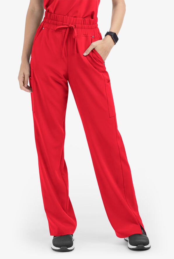 Pantalón médico Easy STRETCH Ellie de tiro alto con piernas anchas y 5 bolsillos para mujer - Atomic Red - 1