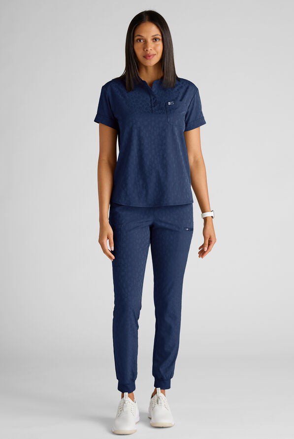 Easy STRETCH Olivia Women's Jacquard 7-Pocket Slim Leg Jogger Scrub Pant - Navy - 5
