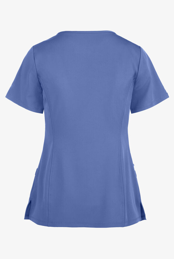 HH Works by Healing Hands Madison Women's 4-Pocket STRETCH Mock Wrap Scrub Top - Ceil Blue - 3