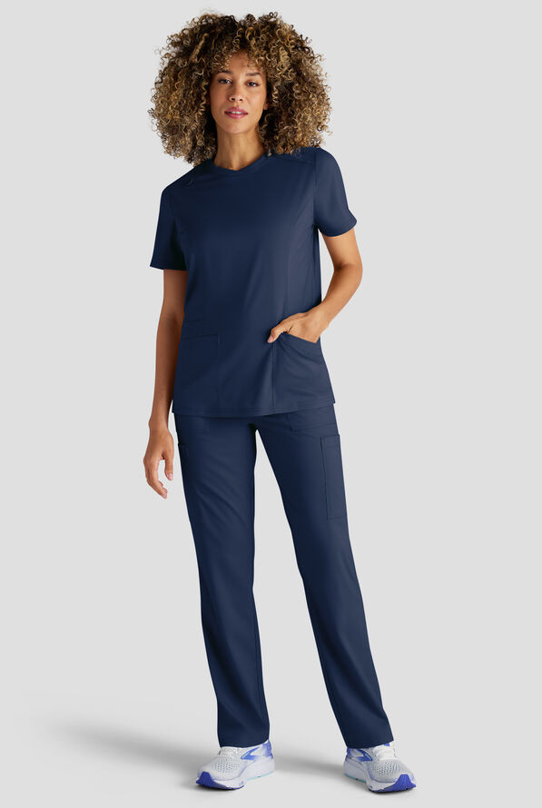 Butter-Soft STRETCH FLXTEK+ Women's 3-Pocket Crew Neck Scrub Top - Navy - 5