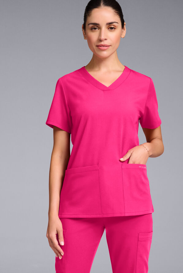 Blusa médica Hypothesis Base con cuello en V y 3 bolsillos para mujer - Reactive Pink - 1