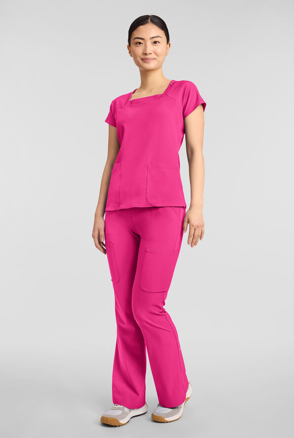 Med Couture Amp Women's 3-Pocket STRETCH Raglan Sleeve Square Neck Scrub Top - Pink Power - 2