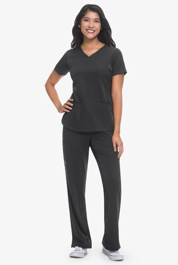 HH Works by Healing Hands Monica Women's 4-Pocket STRETCH V-Neck Scrub Top - Pewter - 2