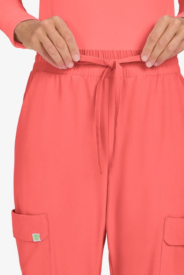 Planet koi Terra Women's 6-Pocket STRETCH Drawstring Waist Cargo Jogger Scrub Pants - Sunset Coral - 2