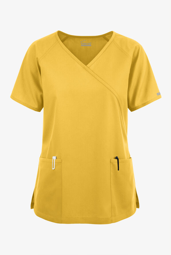 Blusa médica Butter-Soft Originals estilo cruzado con 3 bolsillos para mujer - Warm Sun - 1